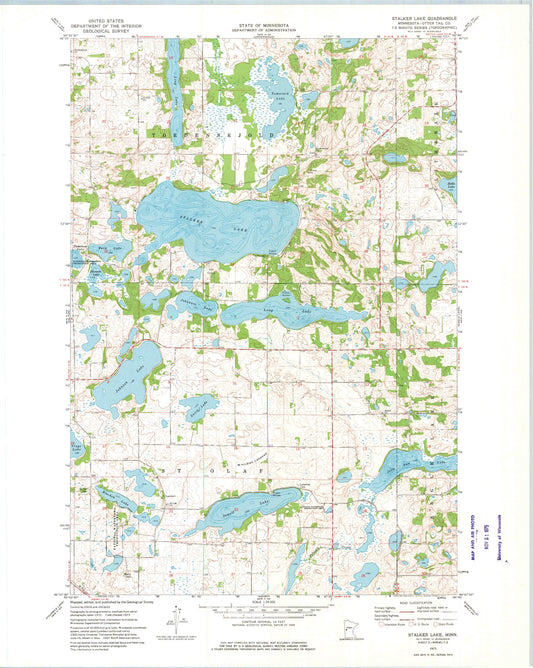 Classic USGS Stalker Lake Minnesota 7.5'x7.5' Topo Map Image