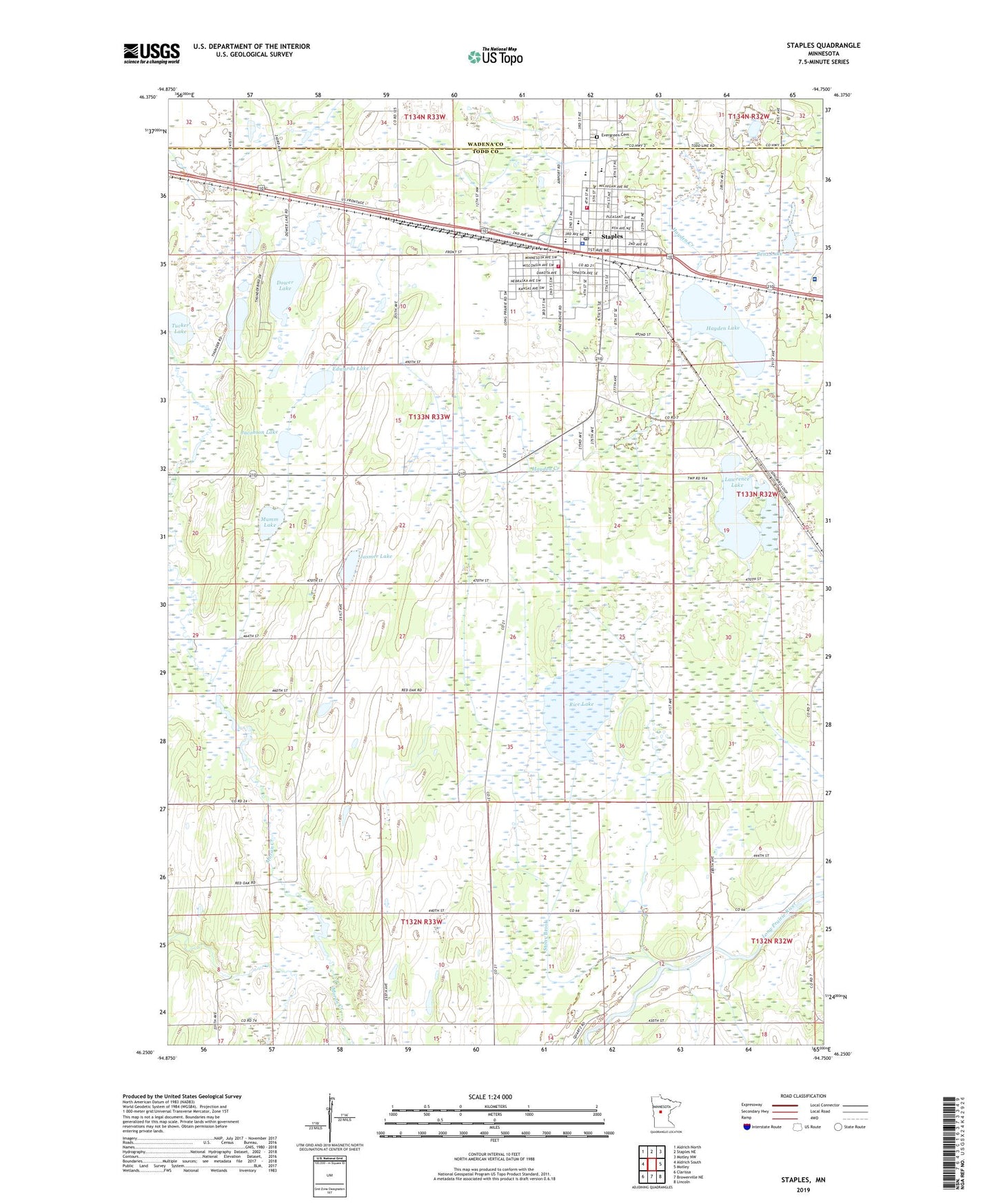 Staples Minnesota US Topo Map Image