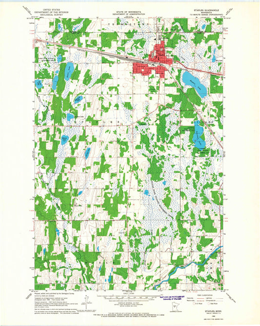 Classic USGS Staples Minnesota 7.5'x7.5' Topo Map Image