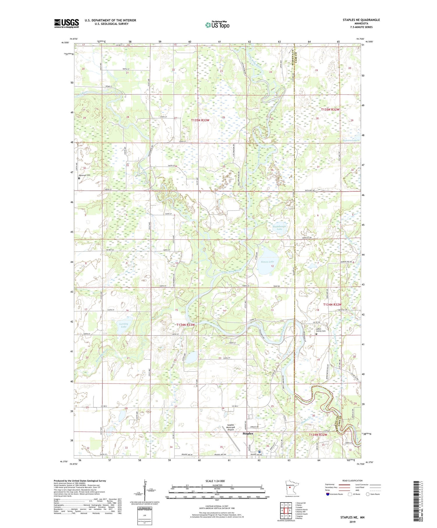 Staples NE Minnesota US Topo Map Image