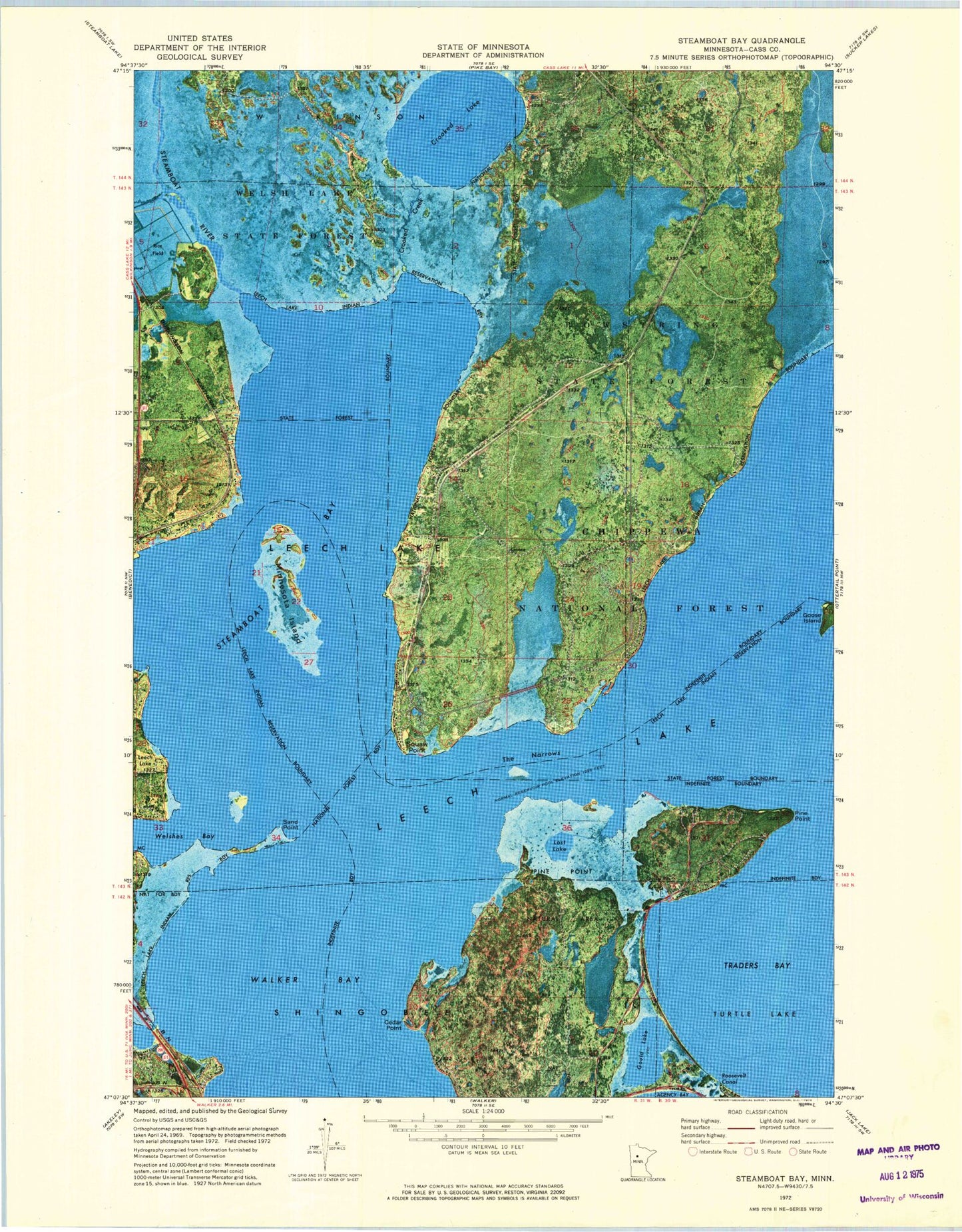Classic USGS Steamboat Bay Minnesota 7.5'x7.5' Topo Map Image