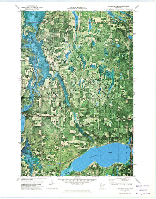 Classic USGS Steamboat Lake Minnesota 7.5'x7.5' Topo Map Image