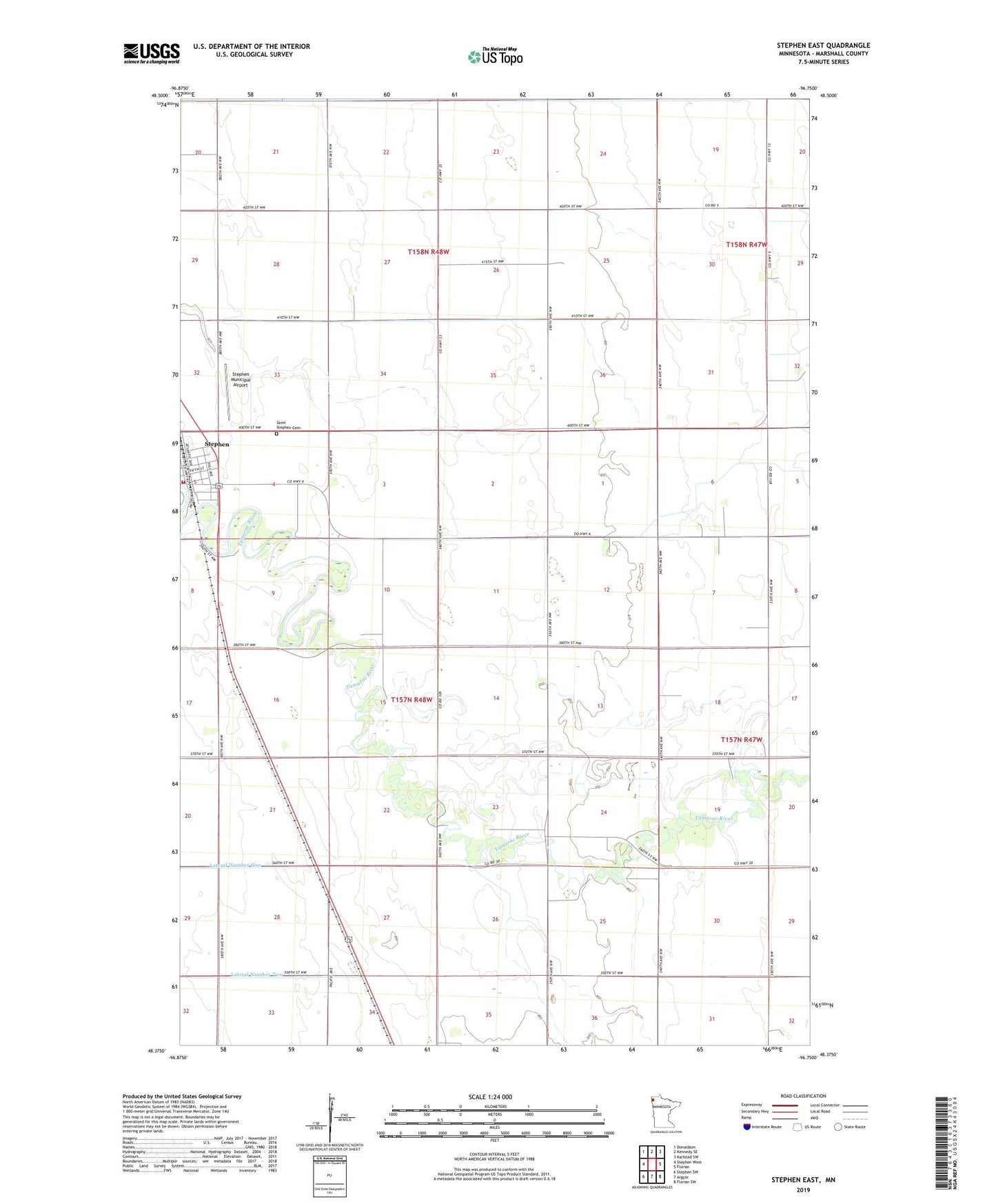 Stephen East Minnesota US Topo Map Image
