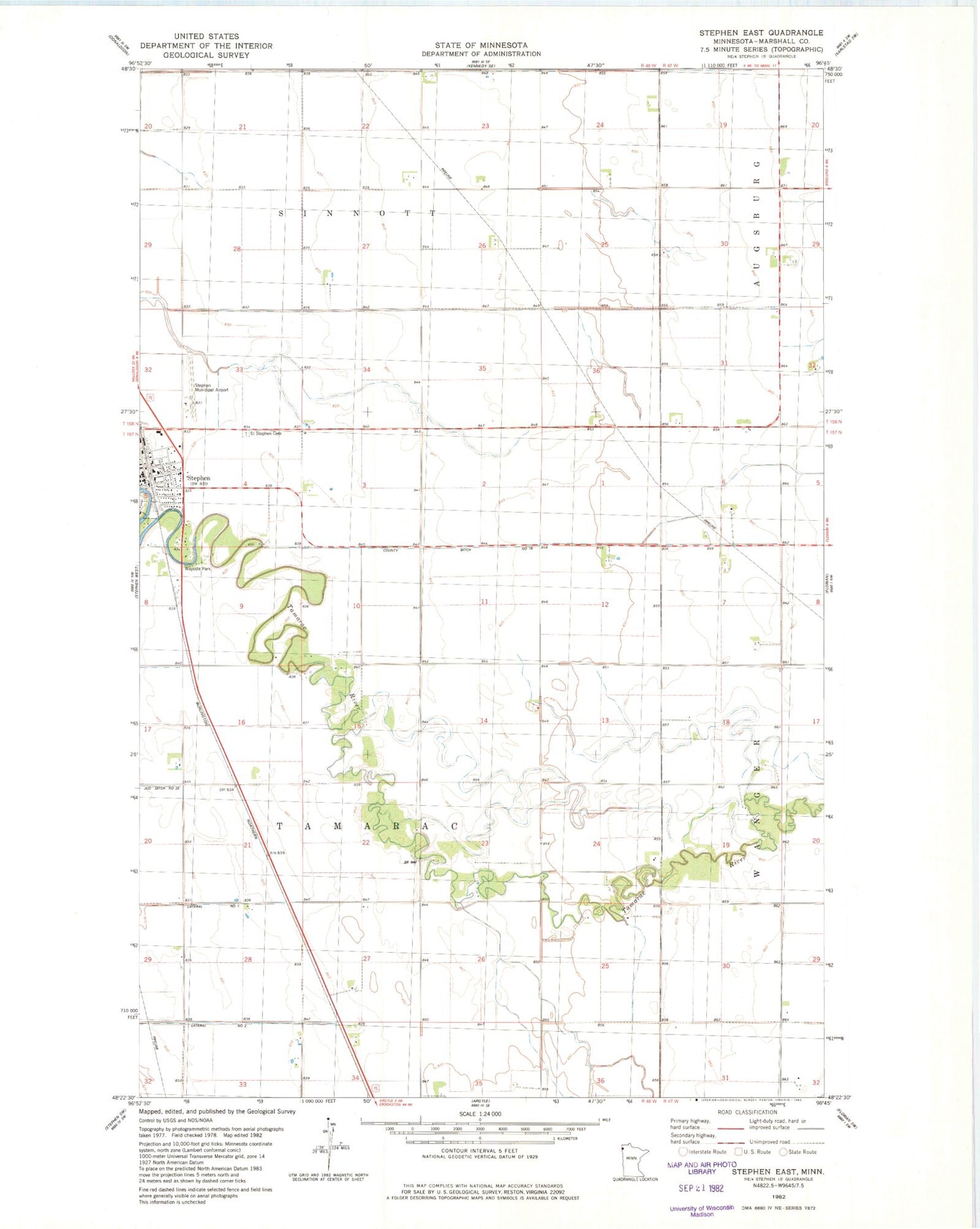 Classic USGS Stephen East Minnesota 7.5'x7.5' Topo Map Image