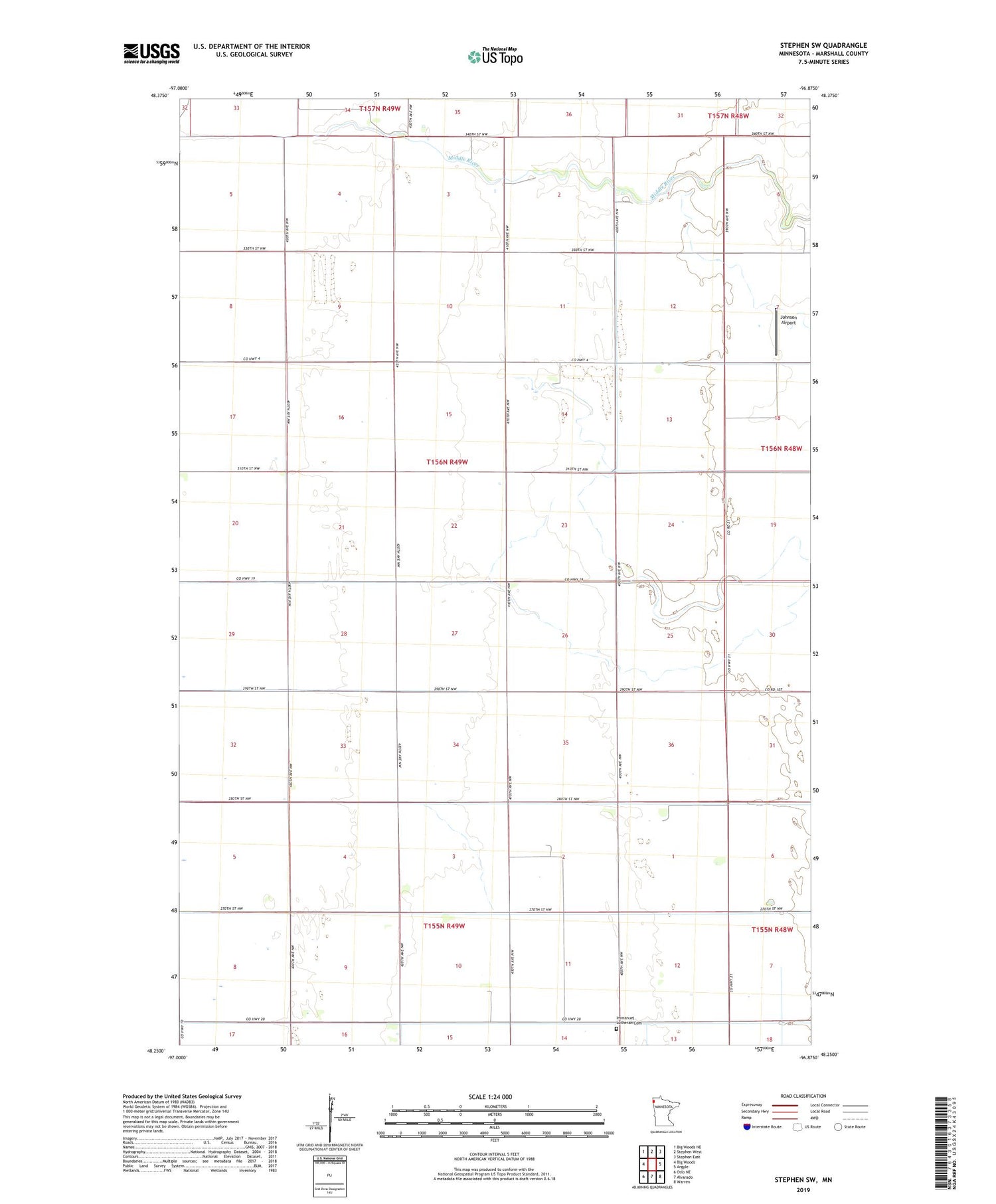 Stephen SW Minnesota US Topo Map Image