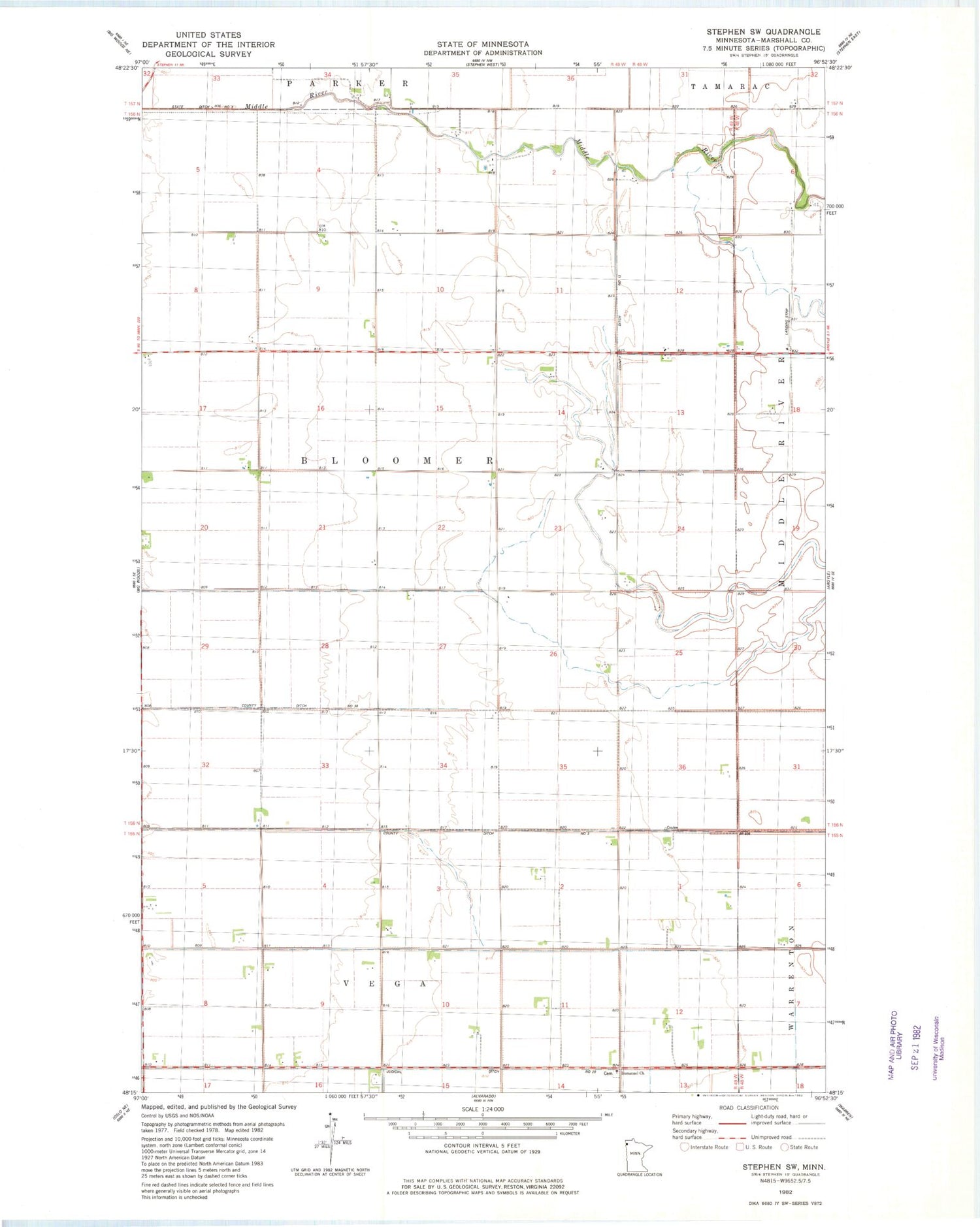Classic USGS Stephen SW Minnesota 7.5'x7.5' Topo Map Image