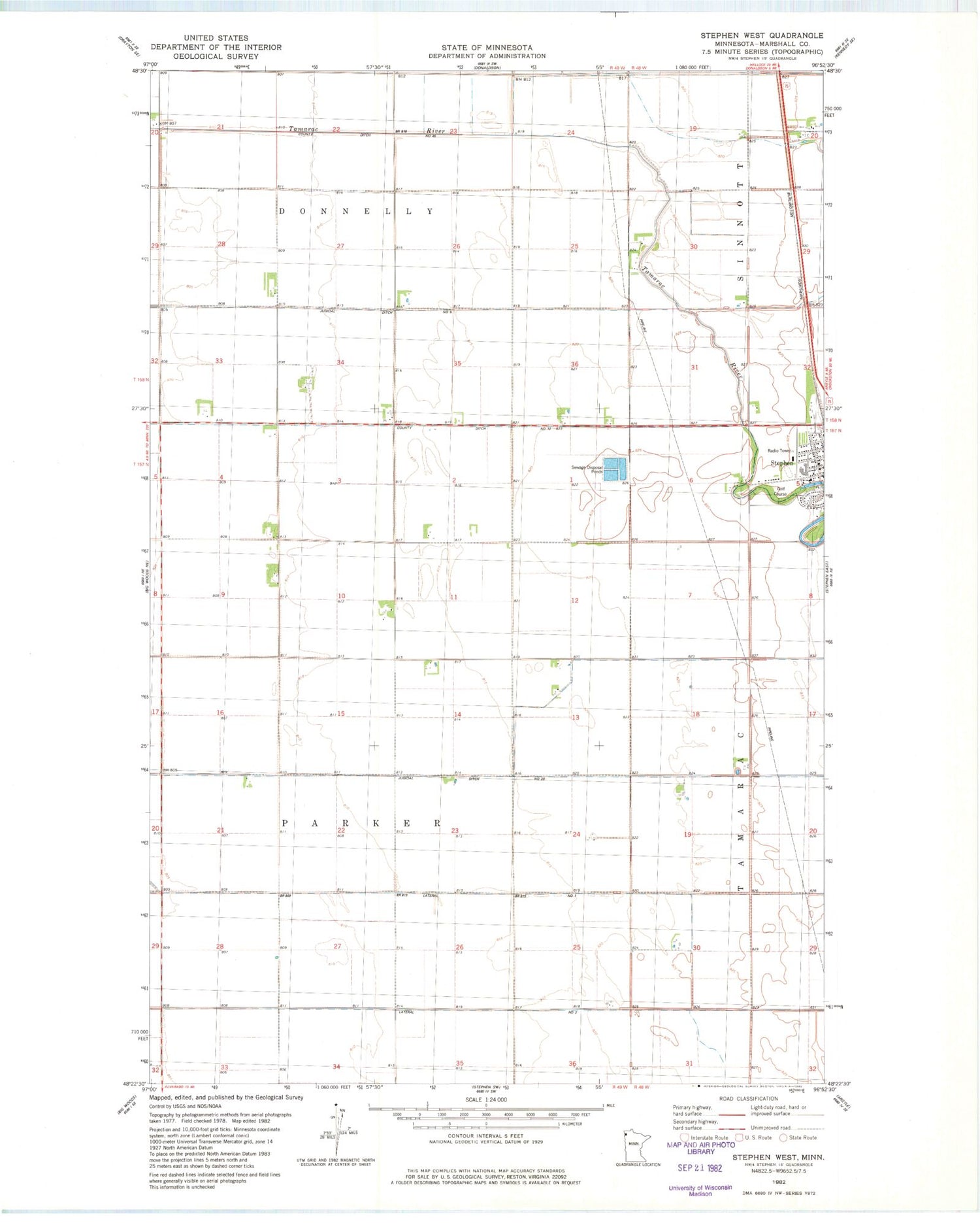Classic USGS Stephen West Minnesota 7.5'x7.5' Topo Map Image