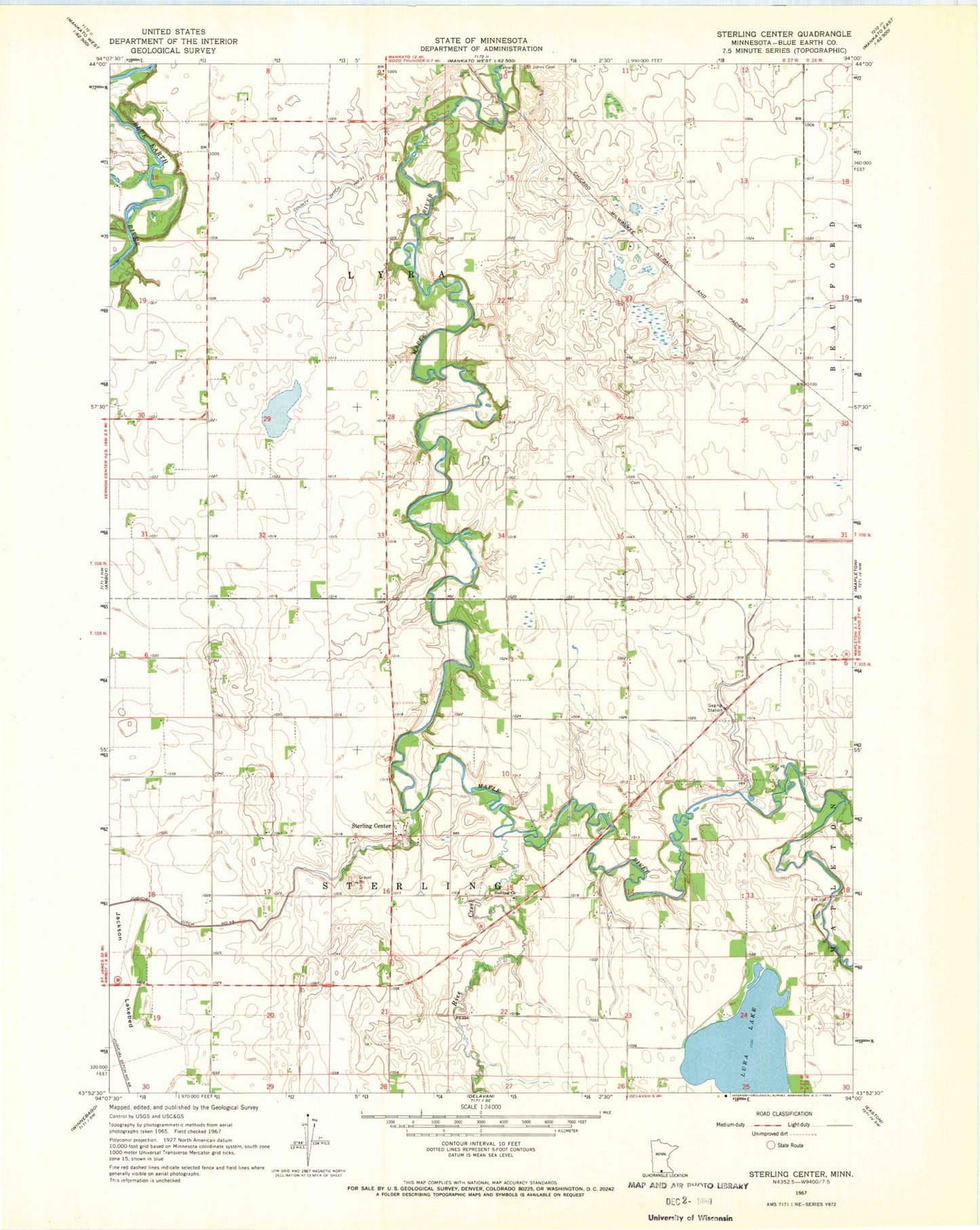 Classic USGS Sterling Center Minnesota 7.5'x7.5' Topo Map Image