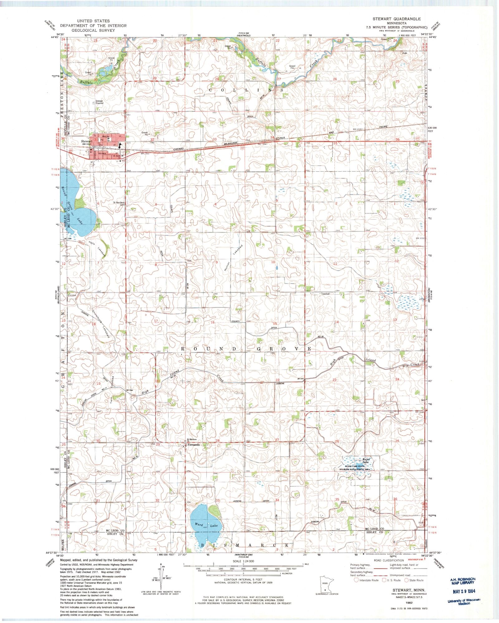 Classic USGS Stewart Minnesota 7.5'x7.5' Topo Map – MyTopo Map Store