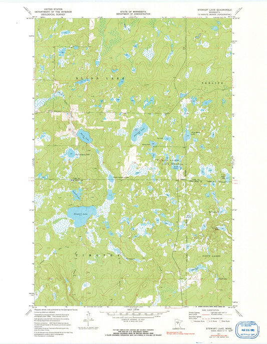 Classic USGS Stewart Lake Minnesota 7.5'x7.5' Topo Map Image