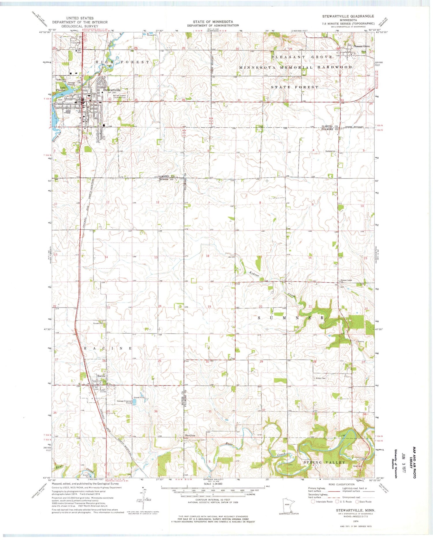 Classic USGS Stewartville Minnesota 7.5'x7.5' Topo Map Image