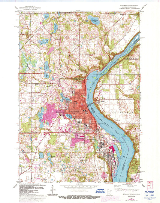 Classic USGS Stillwater Minnesota 7.5'x7.5' Topo Map Image