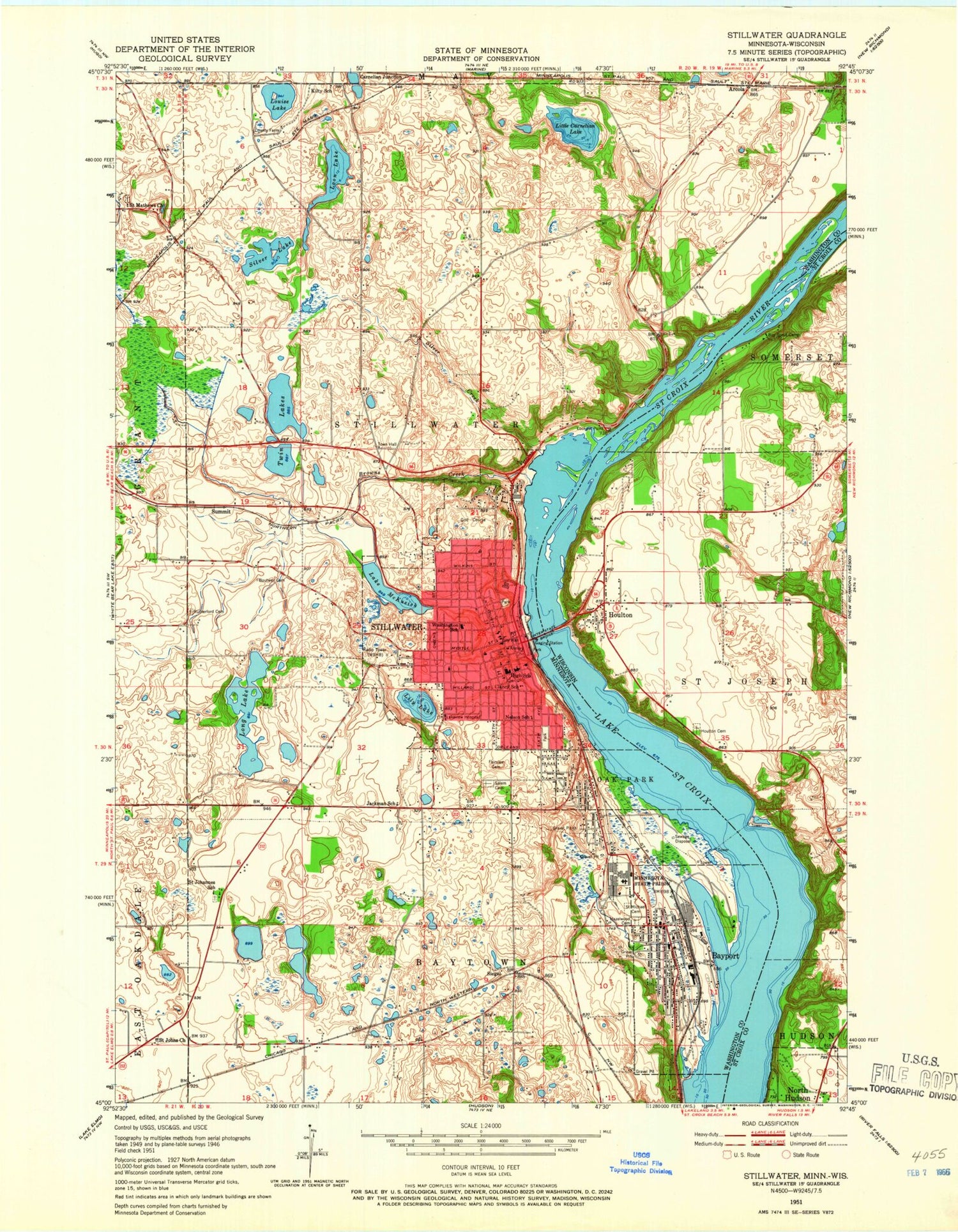 Classic USGS Stillwater Minnesota 7.5'x7.5' Topo Map Image