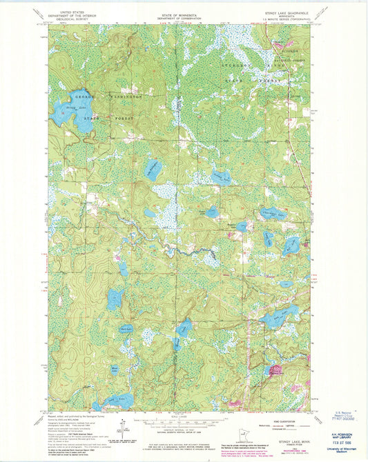 Classic USGS Stingy Lake Minnesota 7.5'x7.5' Topo Map Image