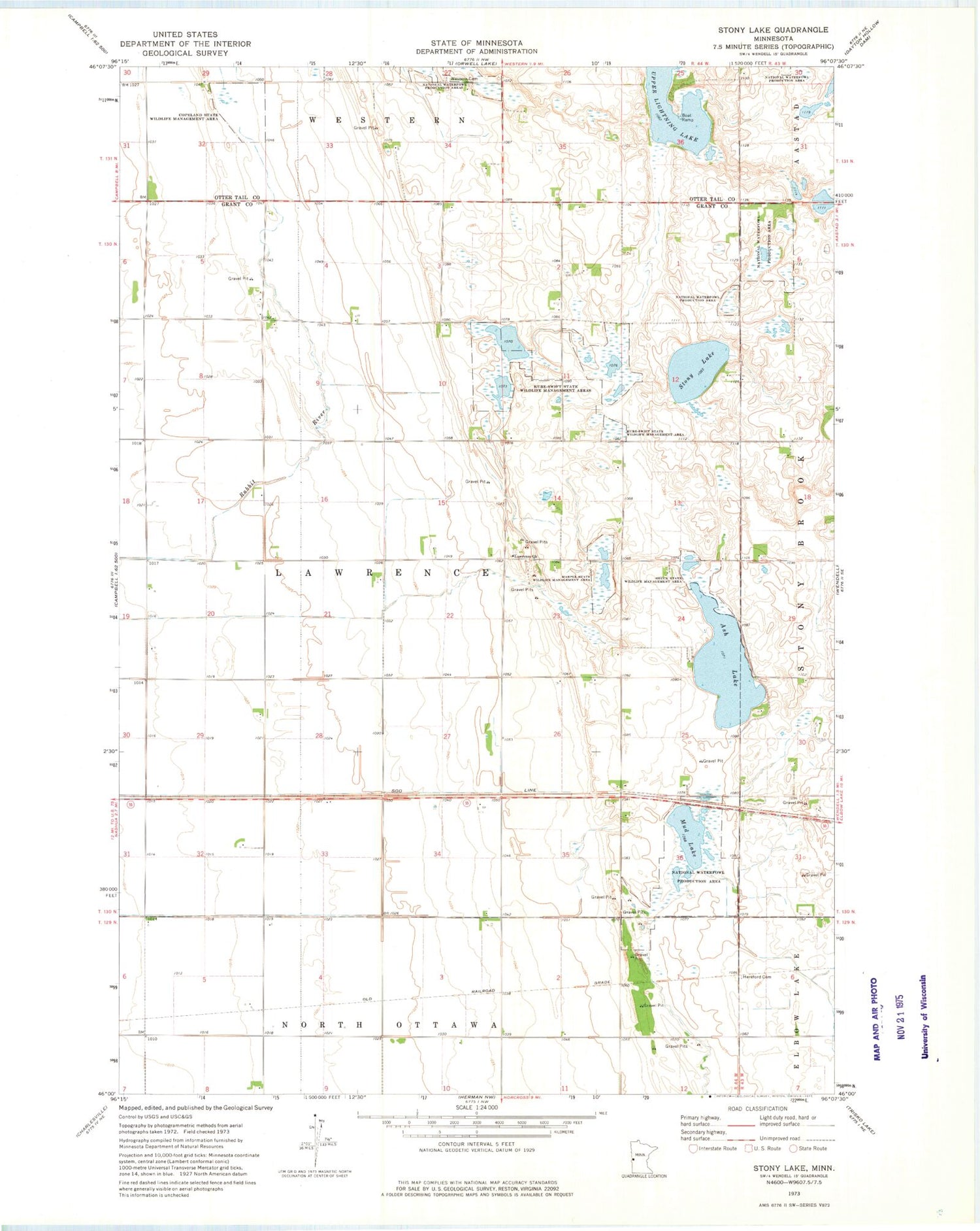 Classic USGS Stony Lake Minnesota 7.5'x7.5' Topo Map Image