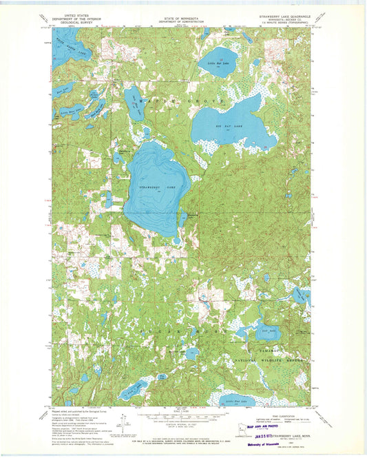 Classic USGS Strawberry Lake Minnesota 7.5'x7.5' Topo Map Image