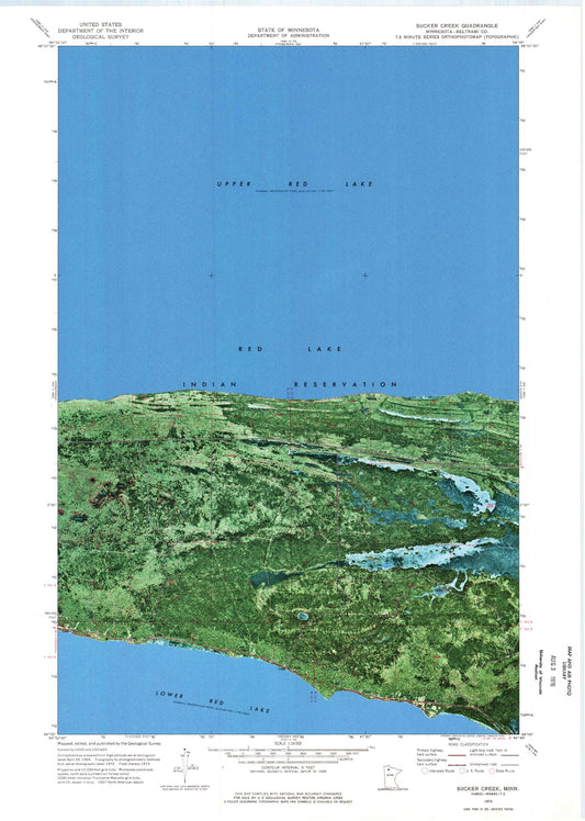 Classic USGS Sucker Creek Minnesota 7.5'x7.5' Topo Map Image
