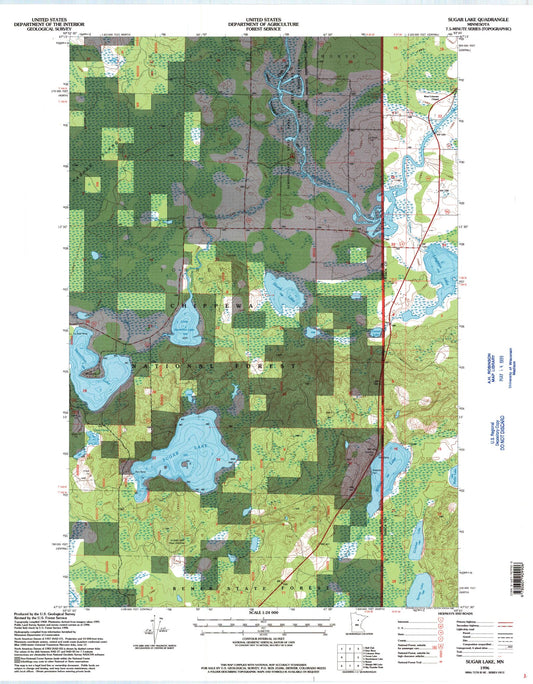 Classic USGS Sugar Lake Minnesota 7.5'x7.5' Topo Map Image