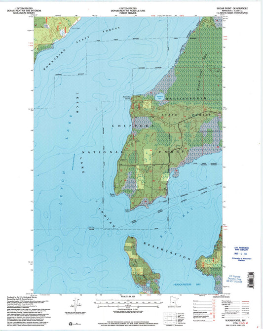 Classic USGS Sugar Point Minnesota 7.5'x7.5' Topo Map Image