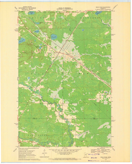 Classic USGS Swan River Minnesota 7.5'x7.5' Topo Map Image