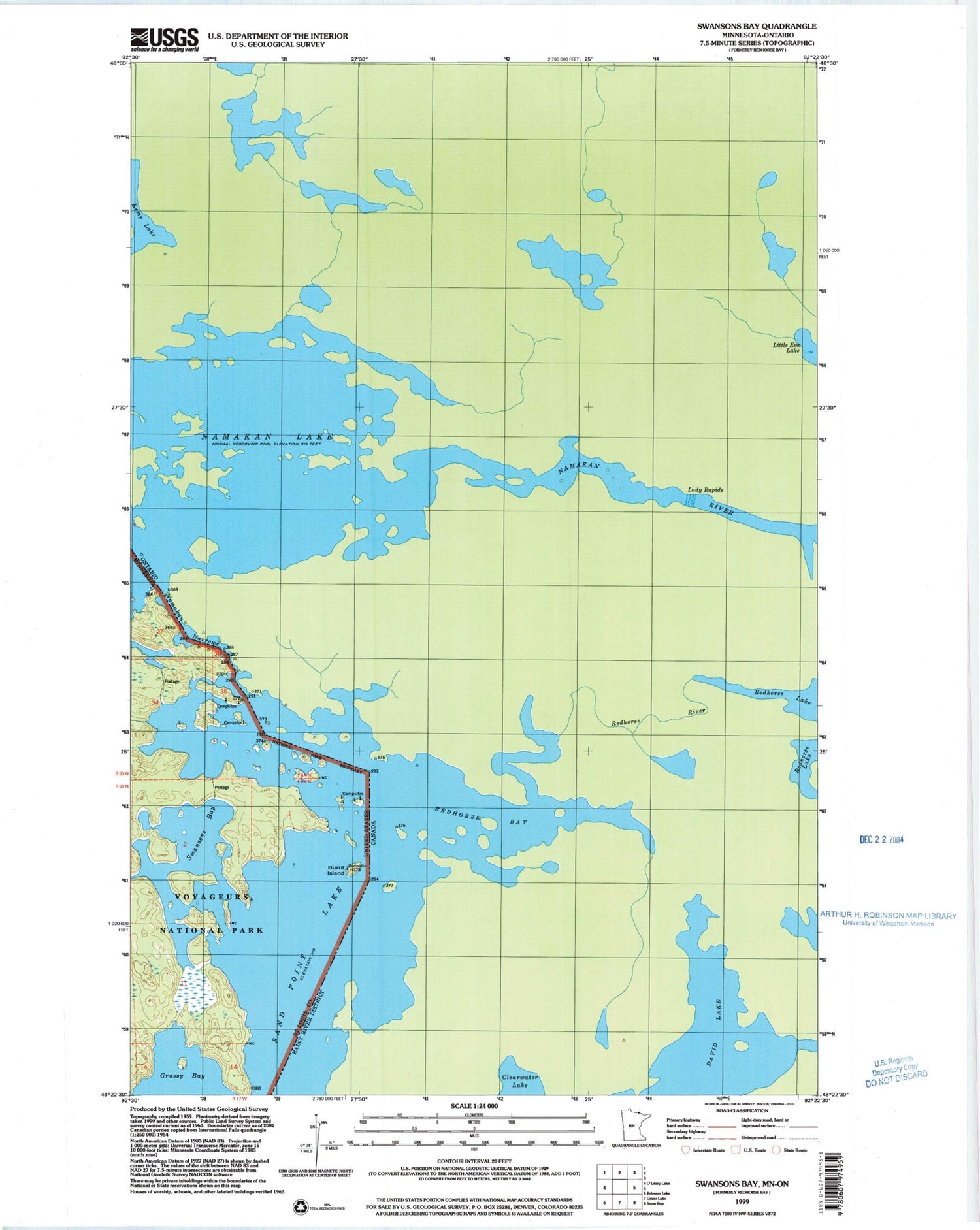 Classic USGS Swansons Bay Minnesota 7.5'x7.5' Topo Map Image