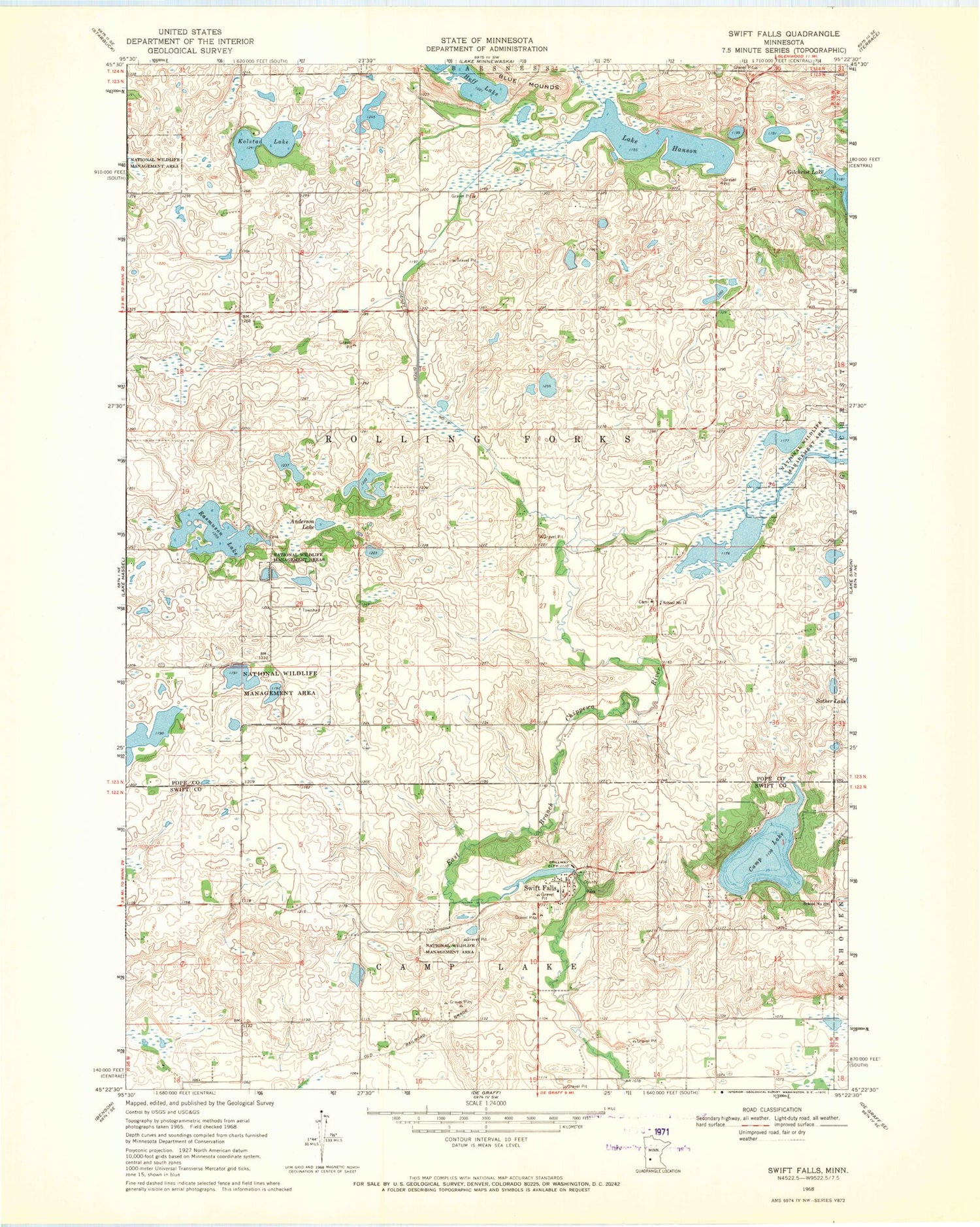 Classic USGS Swift Falls Minnesota 7.5'x7.5' Topo Map Image
