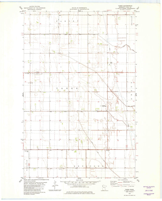 Classic USGS Tabor Minnesota 7.5'x7.5' Topo Map Image