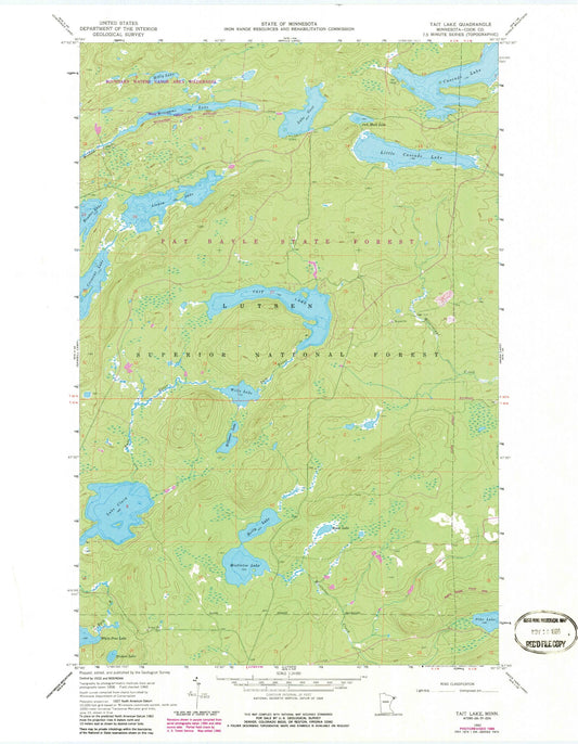 Classic USGS Tait Lake Minnesota 7.5'x7.5' Topo Map Image