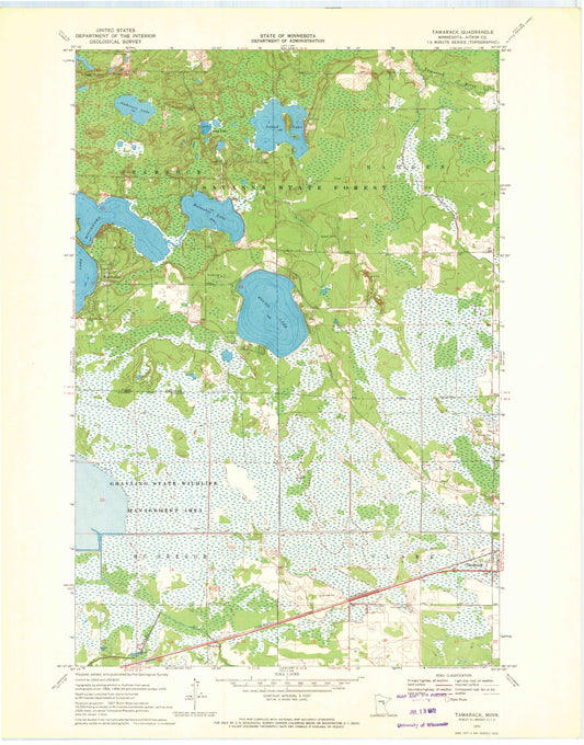 Classic USGS Tamarack Minnesota 7.5'x7.5' Topo Map Image