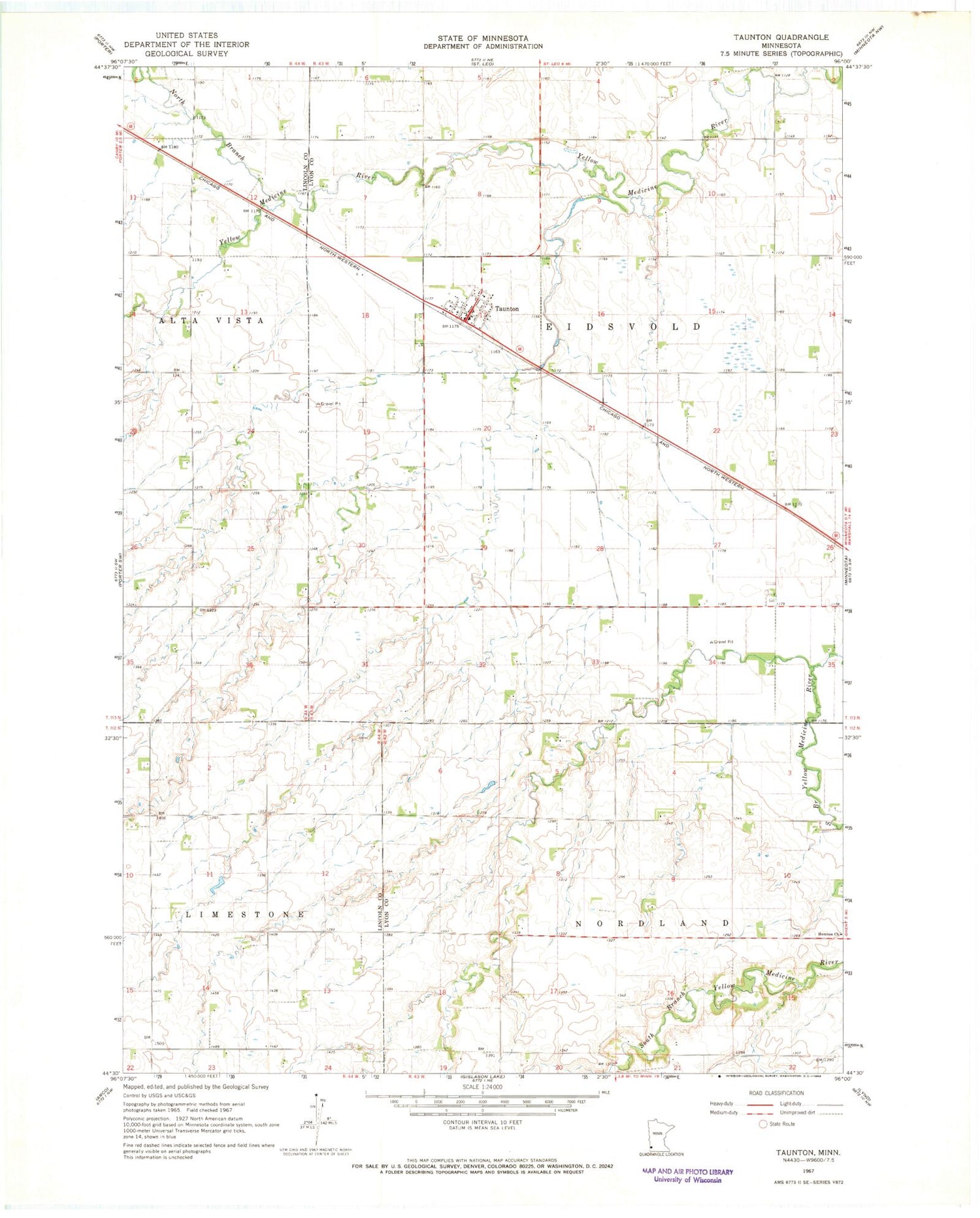 Classic USGS Taunton Minnesota 7.5'x7.5' Topo Map Image