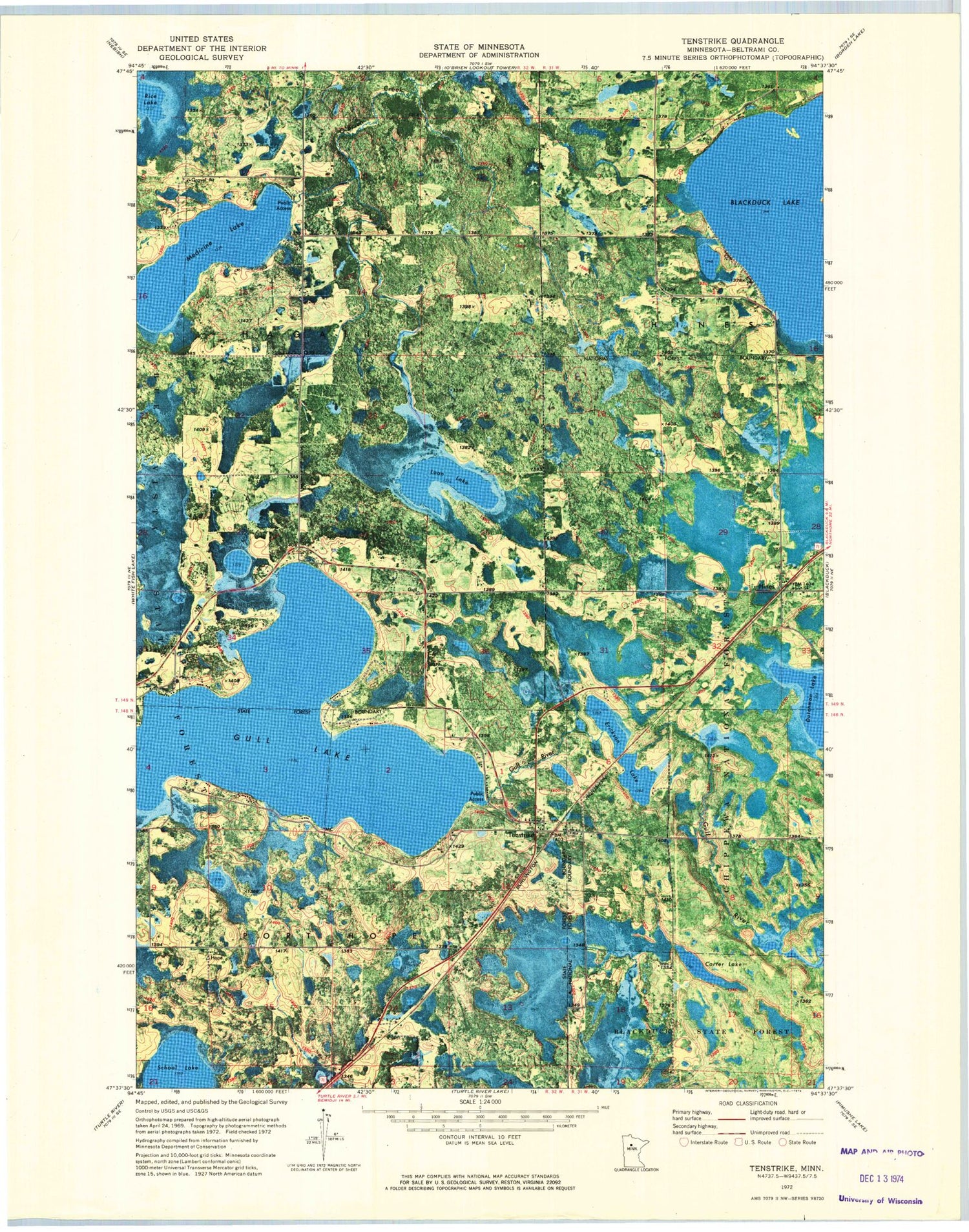 Classic USGS Tenstrike Minnesota 7.5'x7.5' Topo Map Image