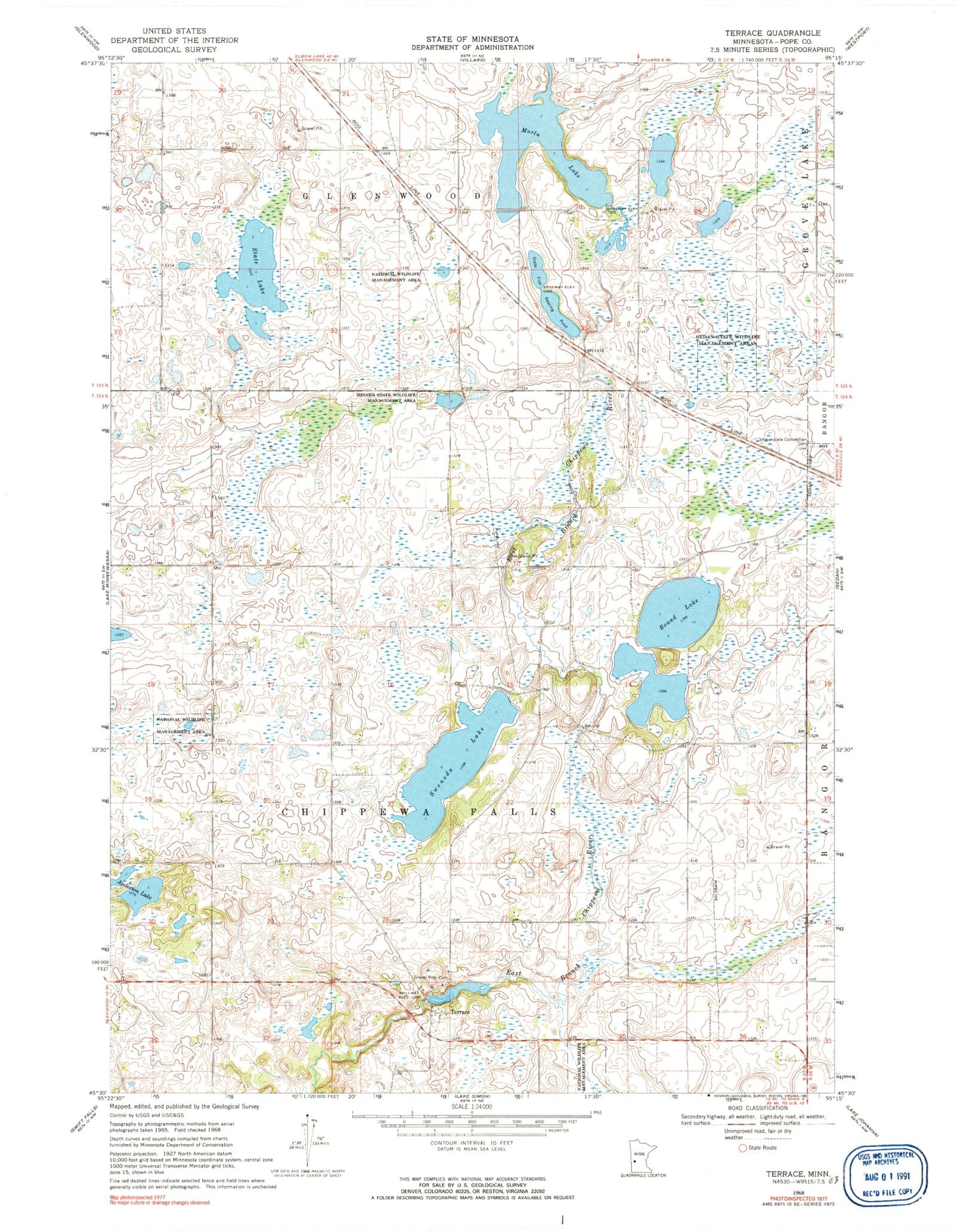 Classic USGS Terrace Minnesota 7.5'x7.5' Topo Map Image