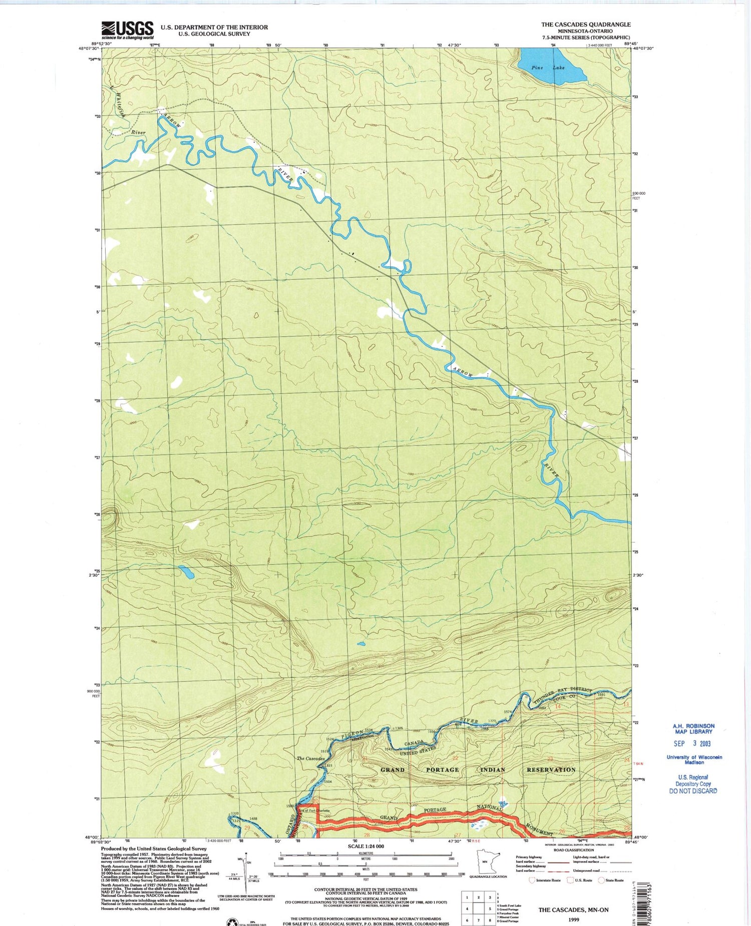 Classic USGS The Cascades Minnesota 7.5'x7.5' Topo Map Image