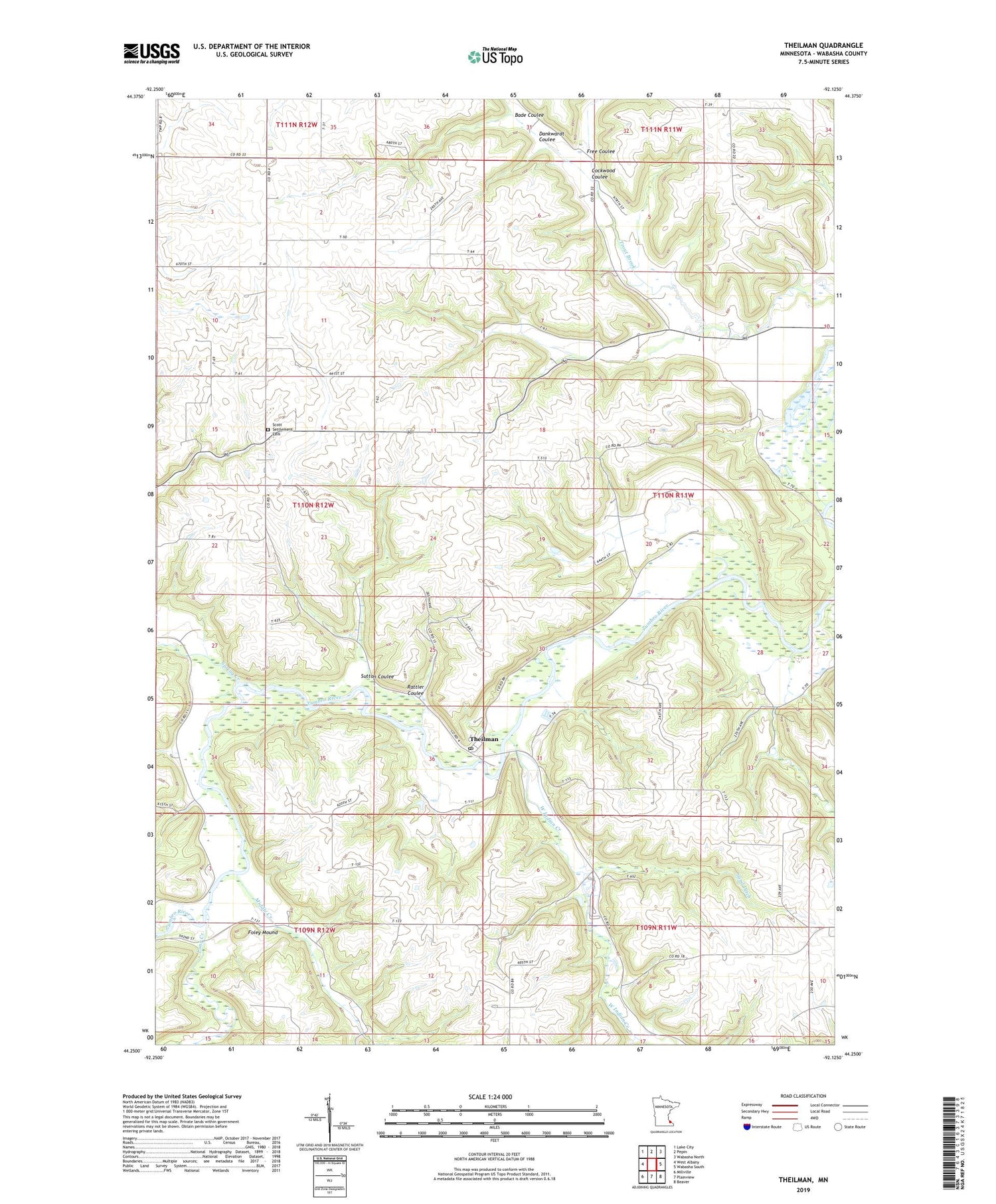 Theilman Minnesota US Topo Map Image