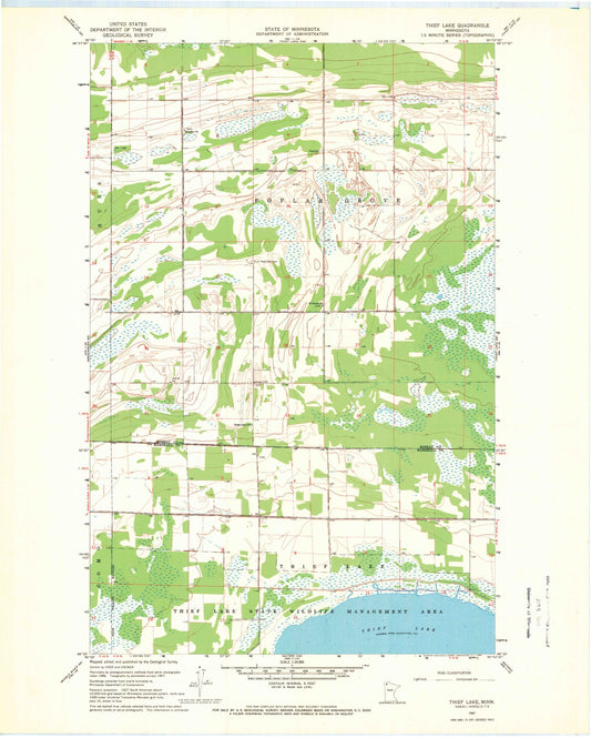 Classic USGS Thief Lake Minnesota 7.5'x7.5' Topo Map Image