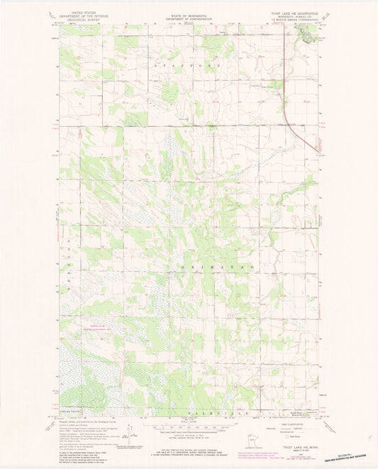 Classic USGS Thief Lake NE Minnesota 7.5'x7.5' Topo Map Image