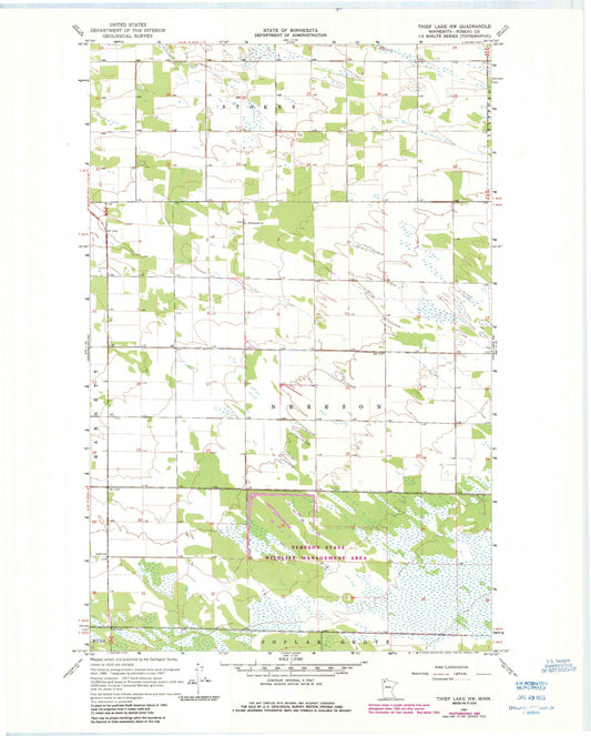 Classic USGS Thief Lake NW Minnesota 7.5'x7.5' Topo Map Image