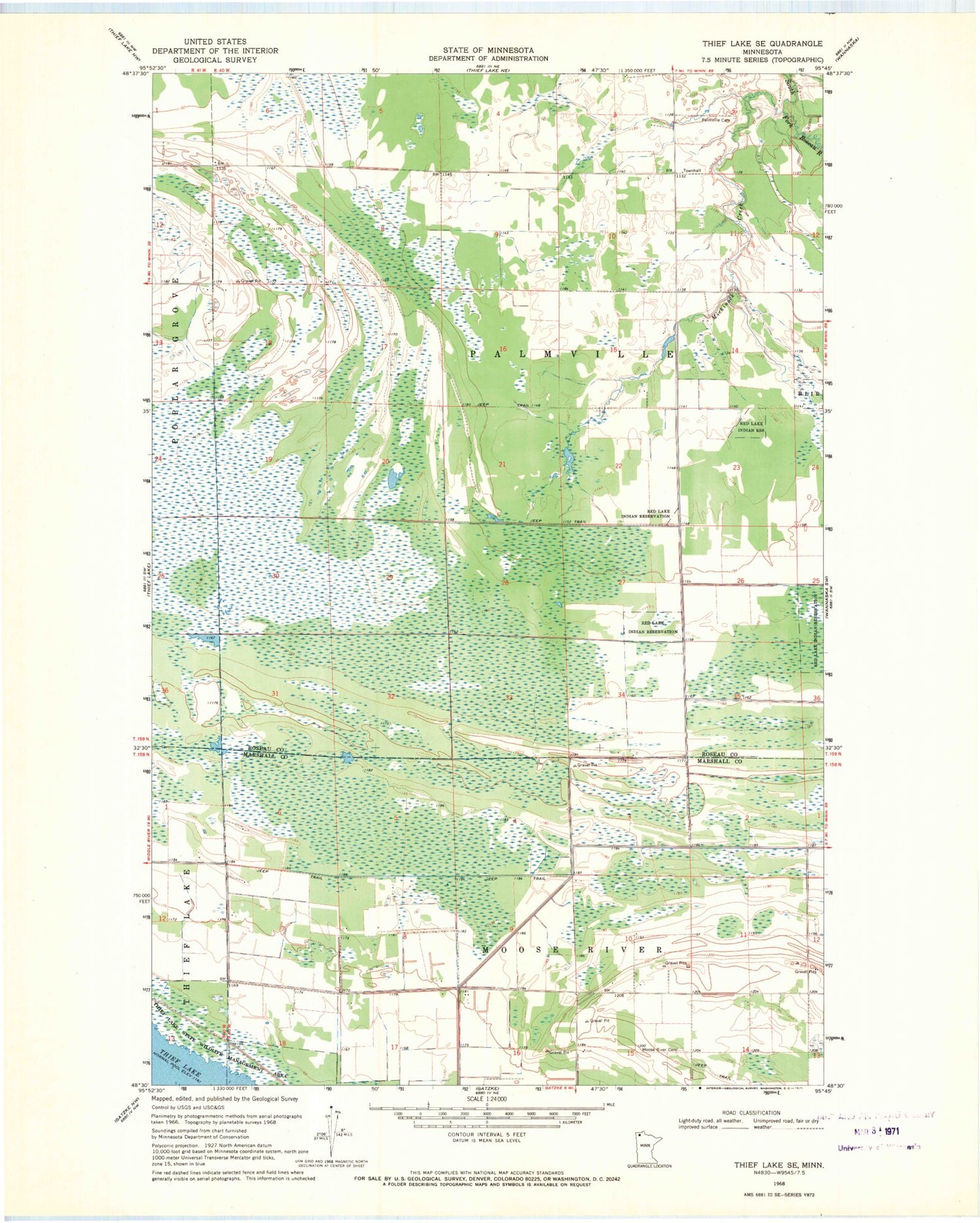Classic USGS Thief Lake SE Minnesota 7.5'x7.5' Topo Map Image