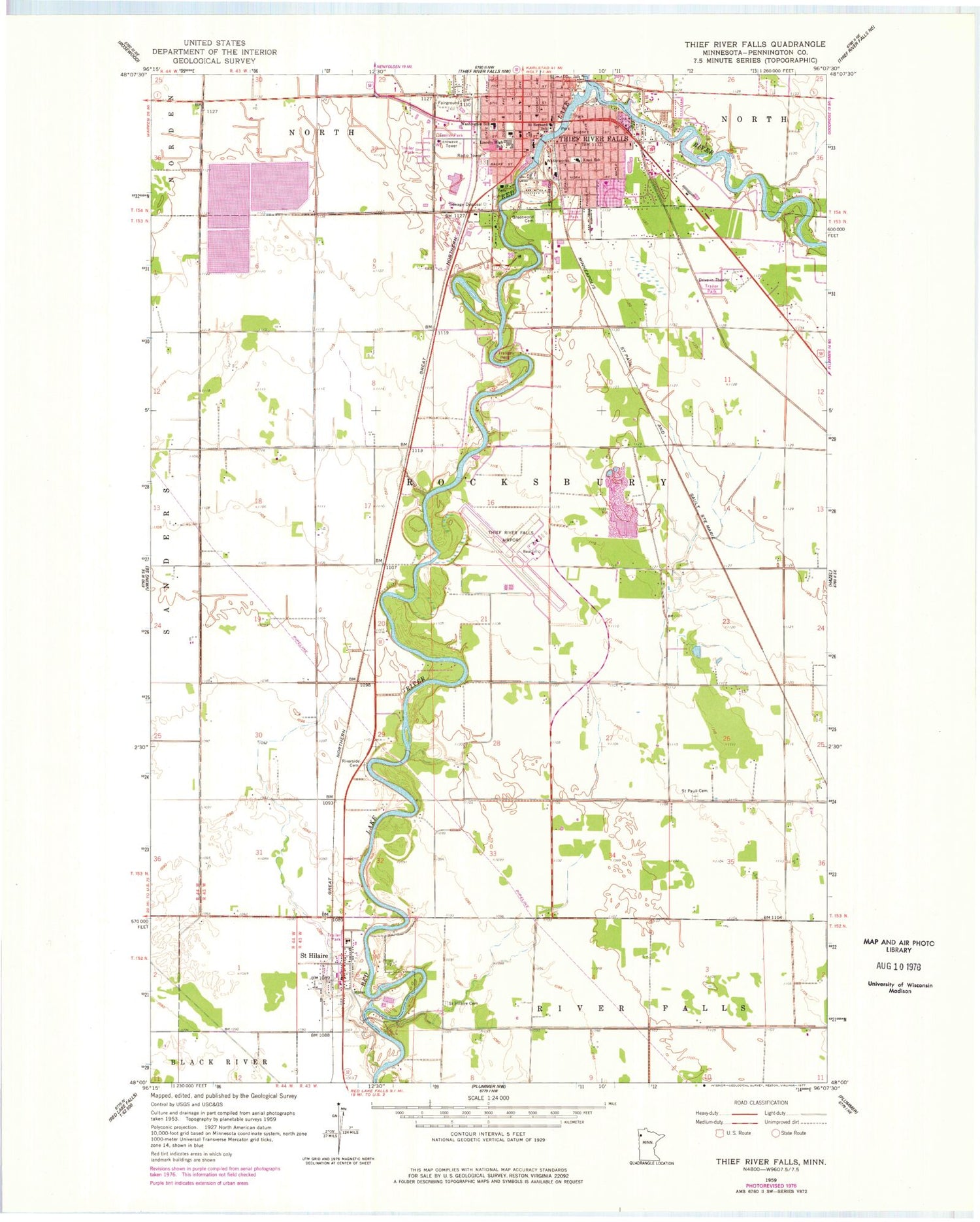 Classic USGS Thief River Falls Minnesota 7.5'x7.5' Topo Map Image