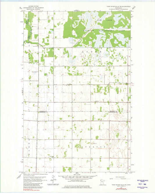 Classic USGS Thief River Falls NE Minnesota 7.5'x7.5' Topo Map Image