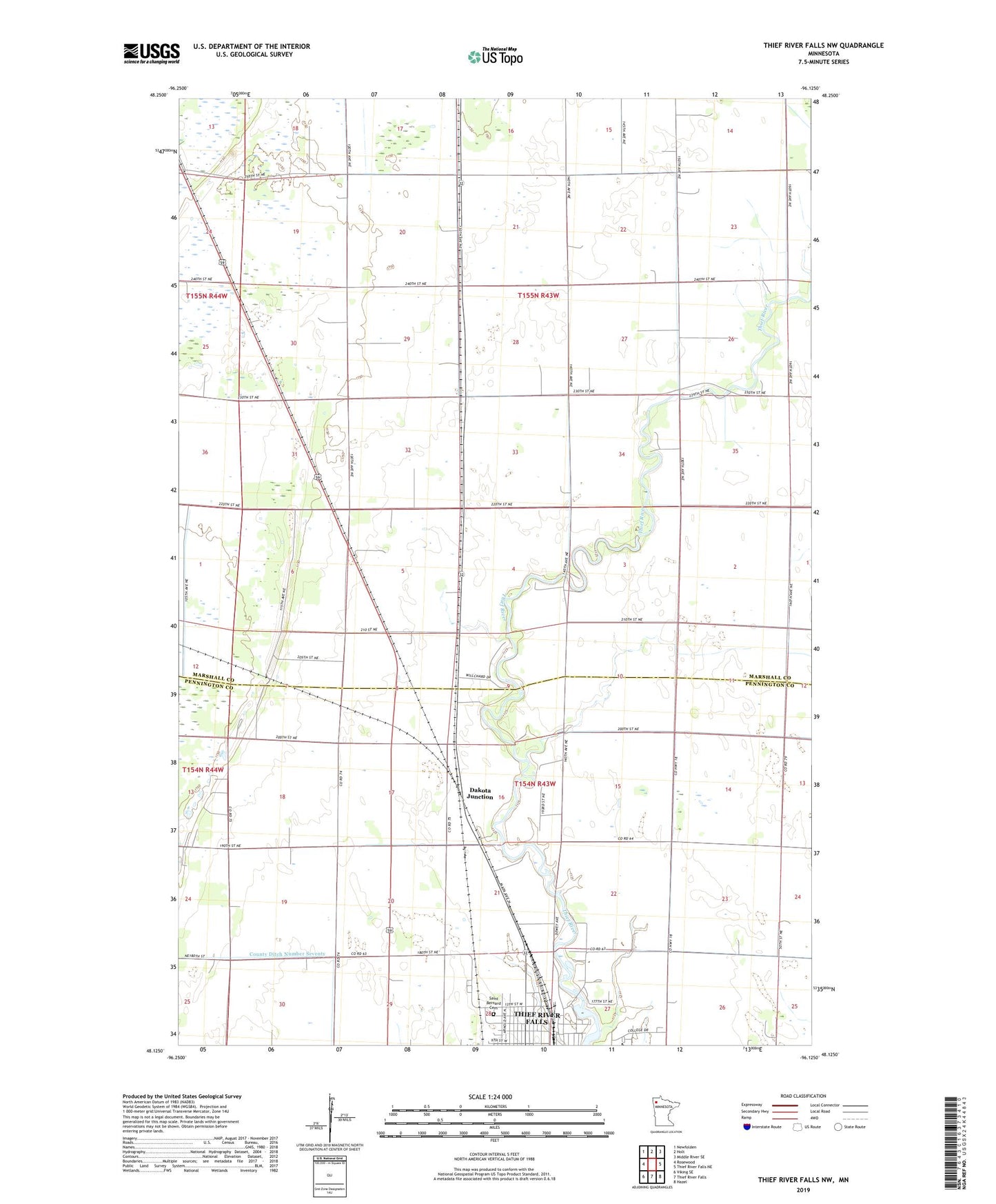 Thief River Falls NW Minnesota US Topo Map Image