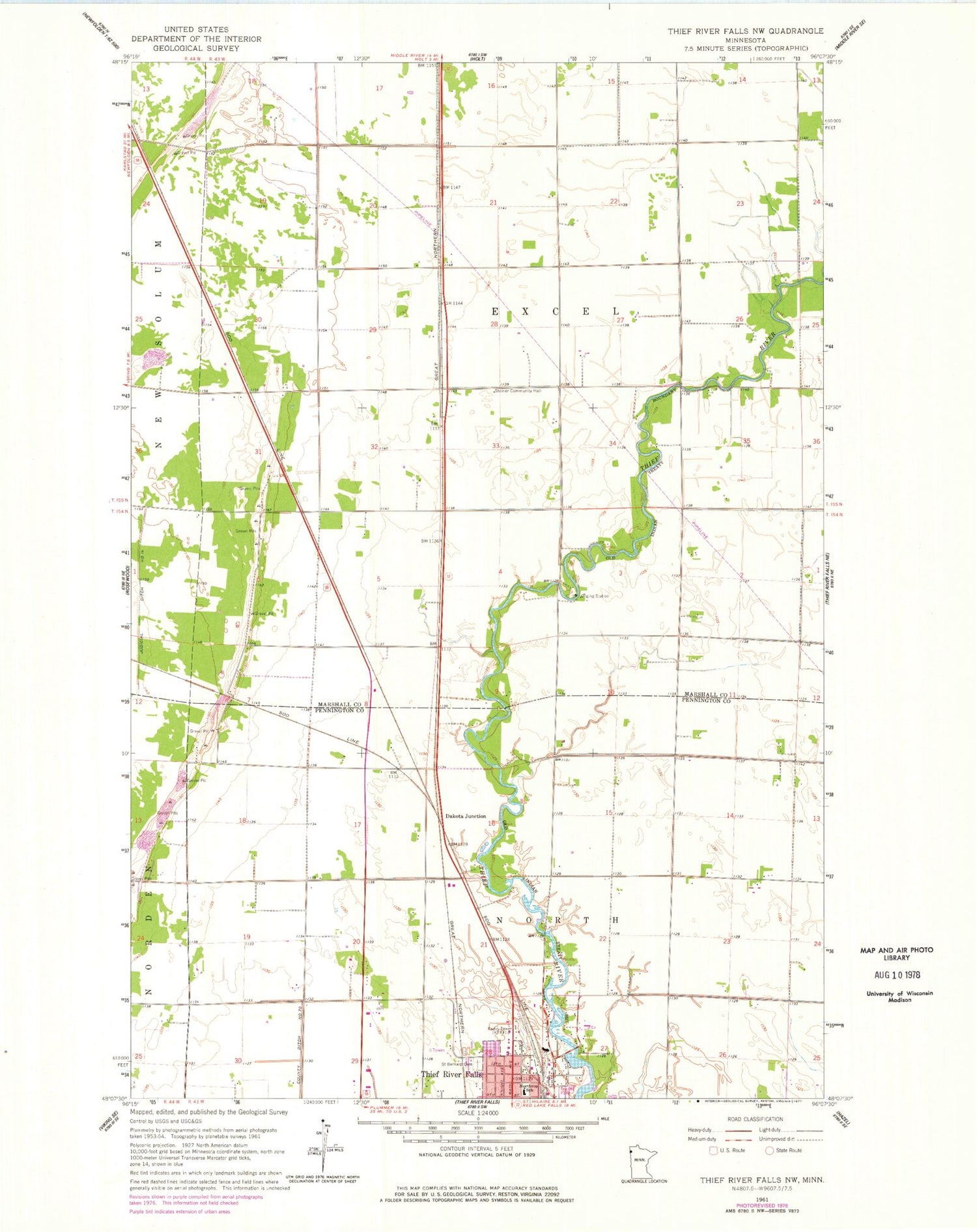 Classic USGS Thief River Falls NW Minnesota 7.5'x7.5' Topo Map Image