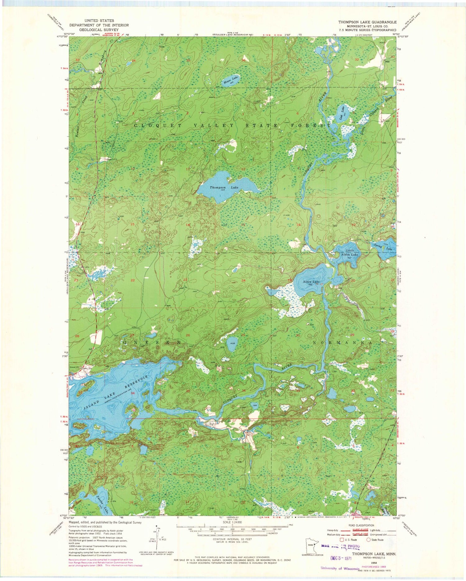 Classic USGS Thompson Lake Minnesota 7.5'x7.5' Topo Map Image