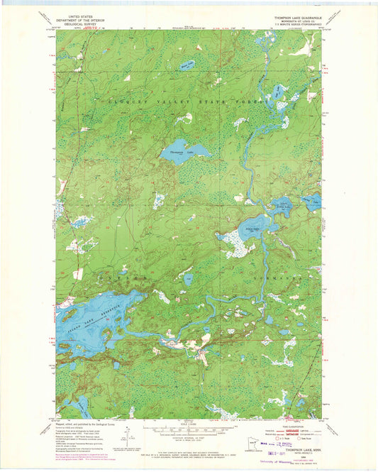 Classic USGS Thompson Lake Minnesota 7.5'x7.5' Topo Map Image