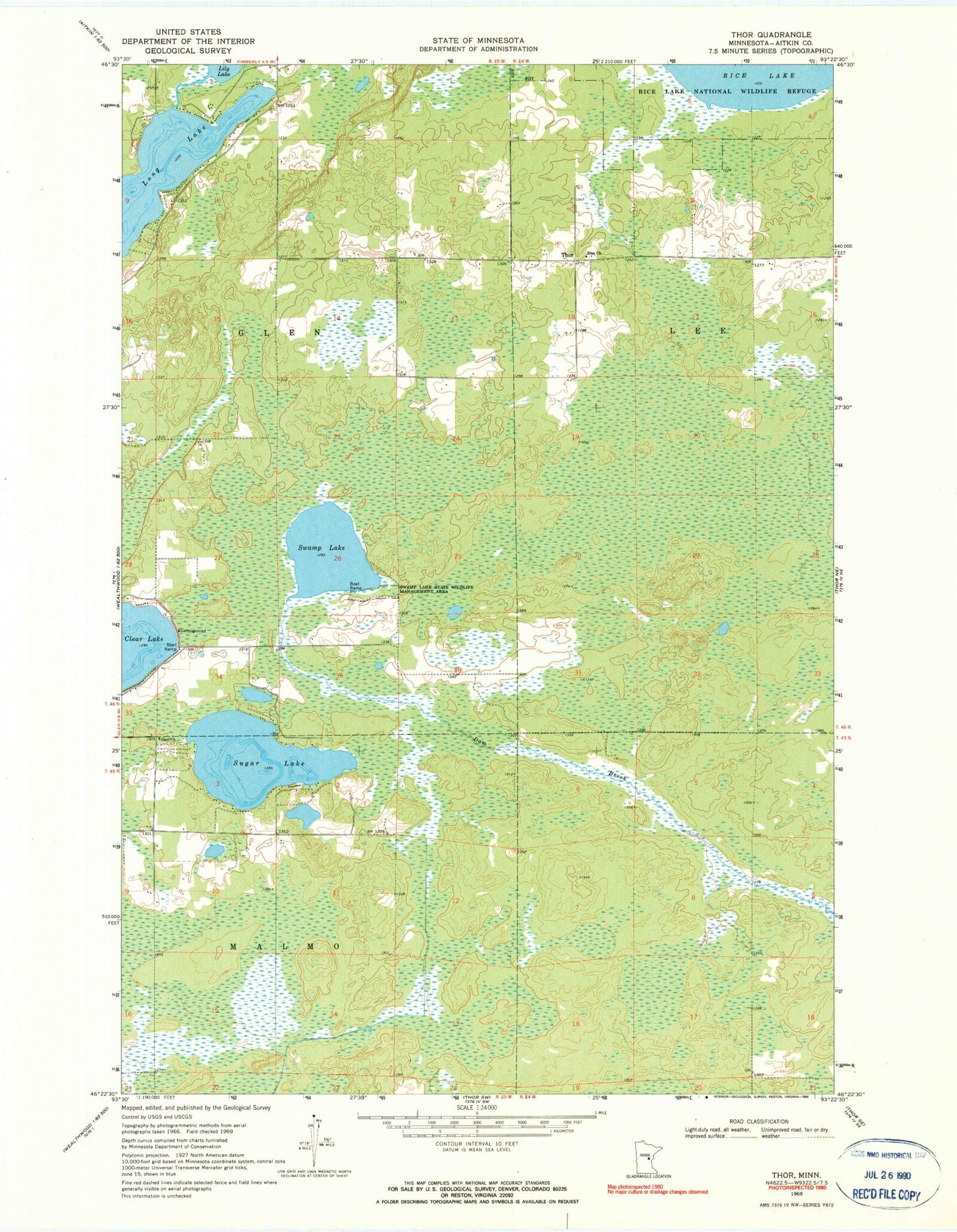 Classic USGS Thor Minnesota 7.5'x7.5' Topo Map Image