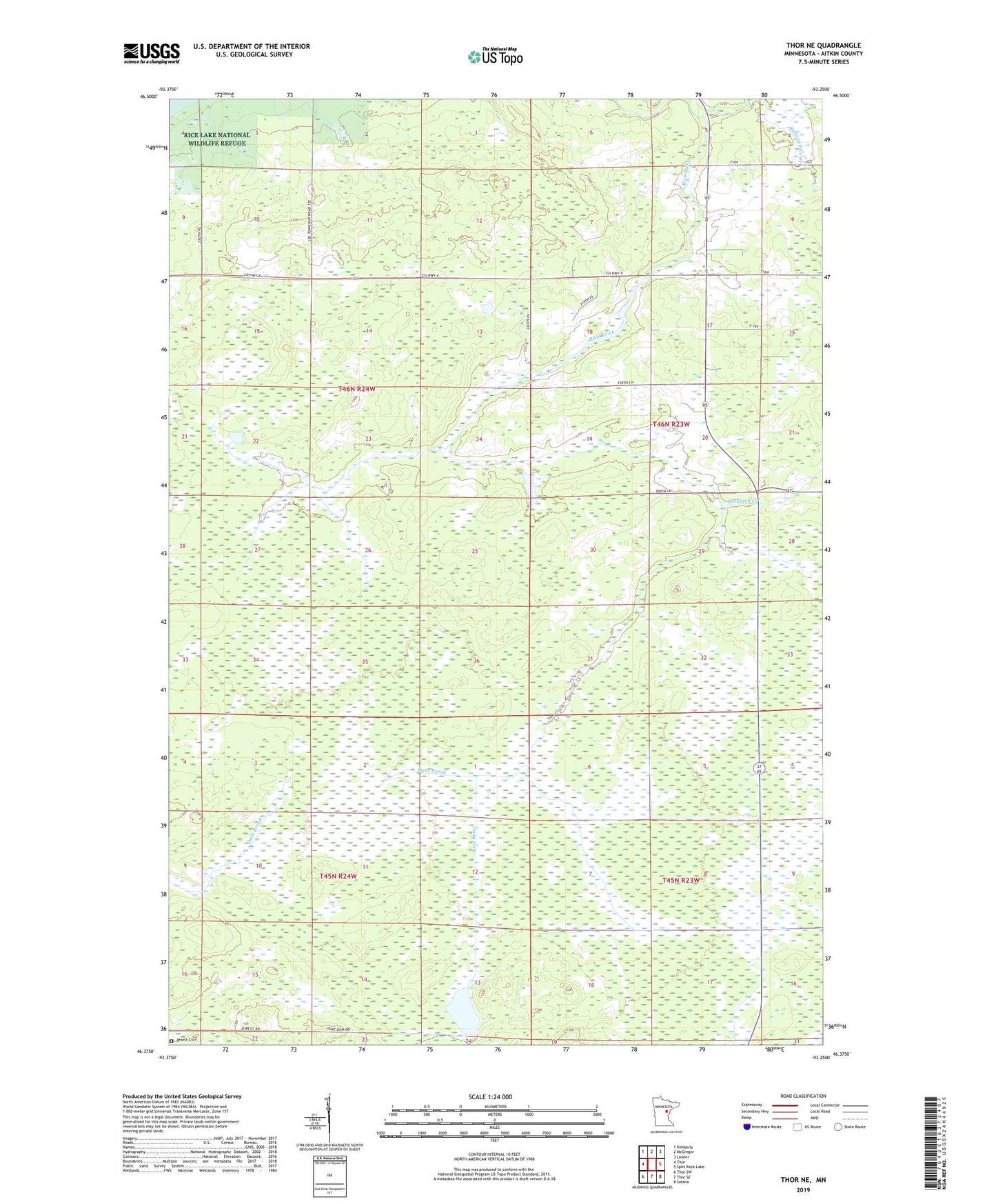 Thor NE Minnesota US Topo Map Image