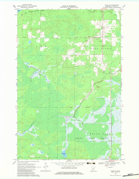 Classic USGS Thor NE Minnesota 7.5'x7.5' Topo Map Image