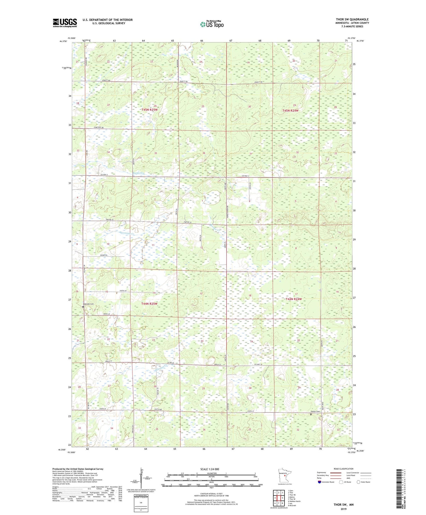 Thor SW Minnesota US Topo Map Image