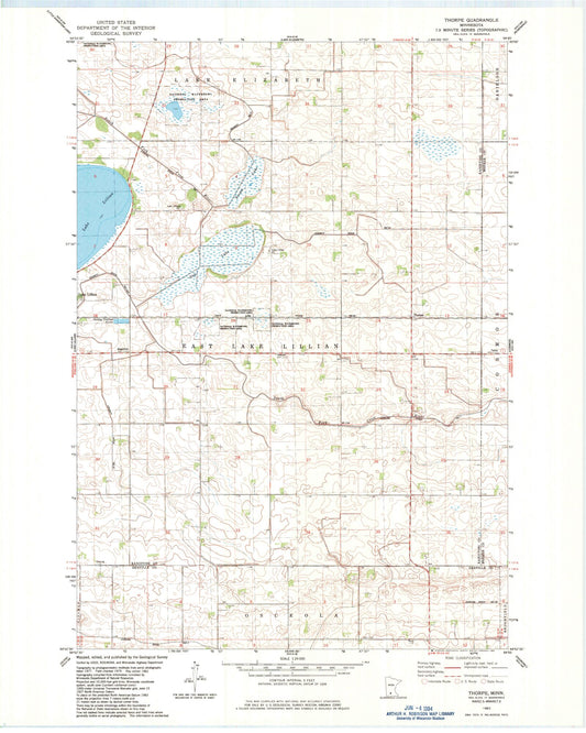 Classic USGS Thorpe Minnesota 7.5'x7.5' Topo Map Image