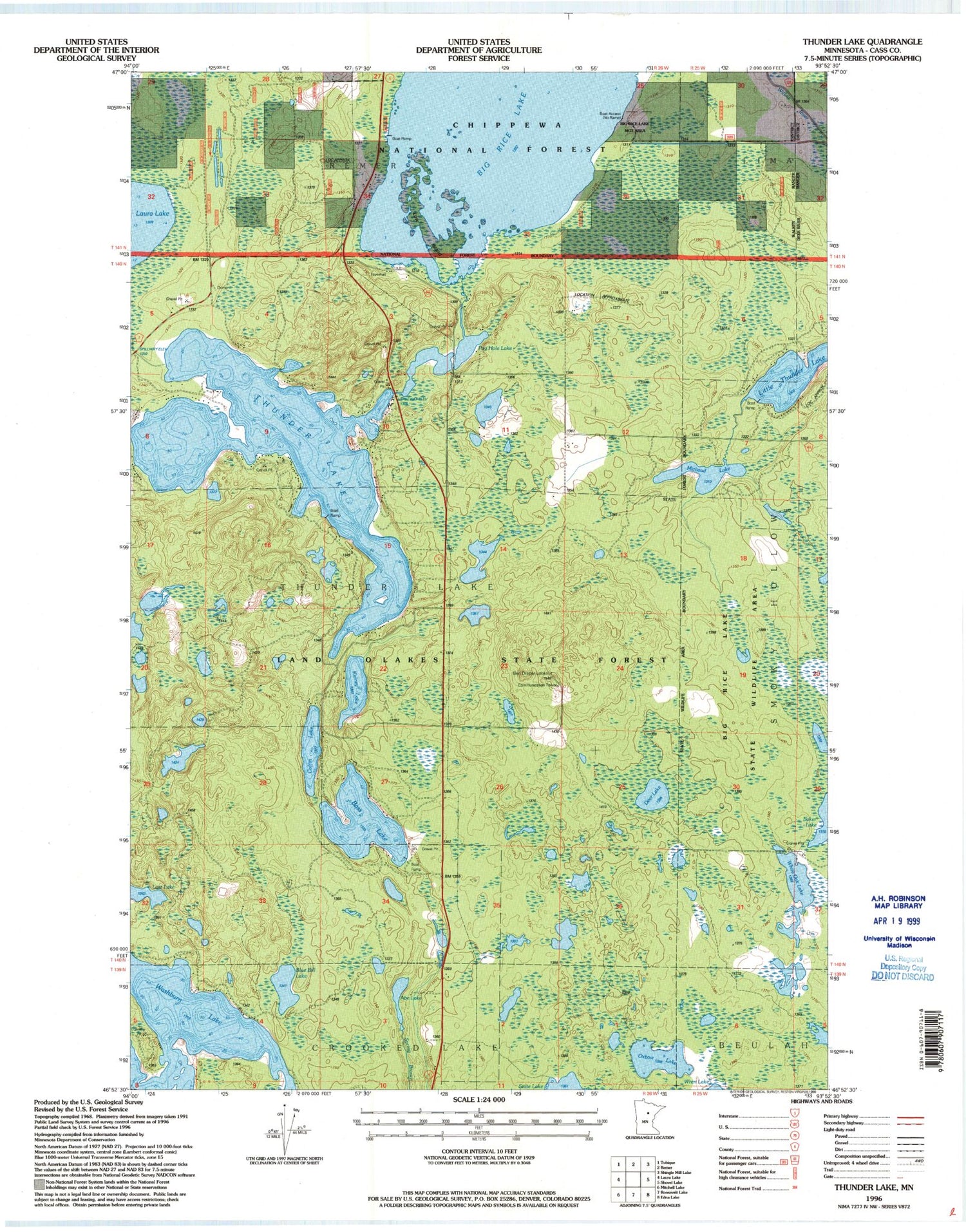Classic USGS Thunder Lake Minnesota 7.5'x7.5' Topo Map Image
